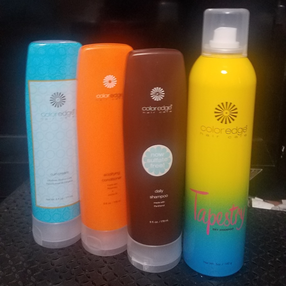 Color Edge Daily Shampoo, Acidifying Conditioner, Curl Cream, Tapestry Dry Shamp